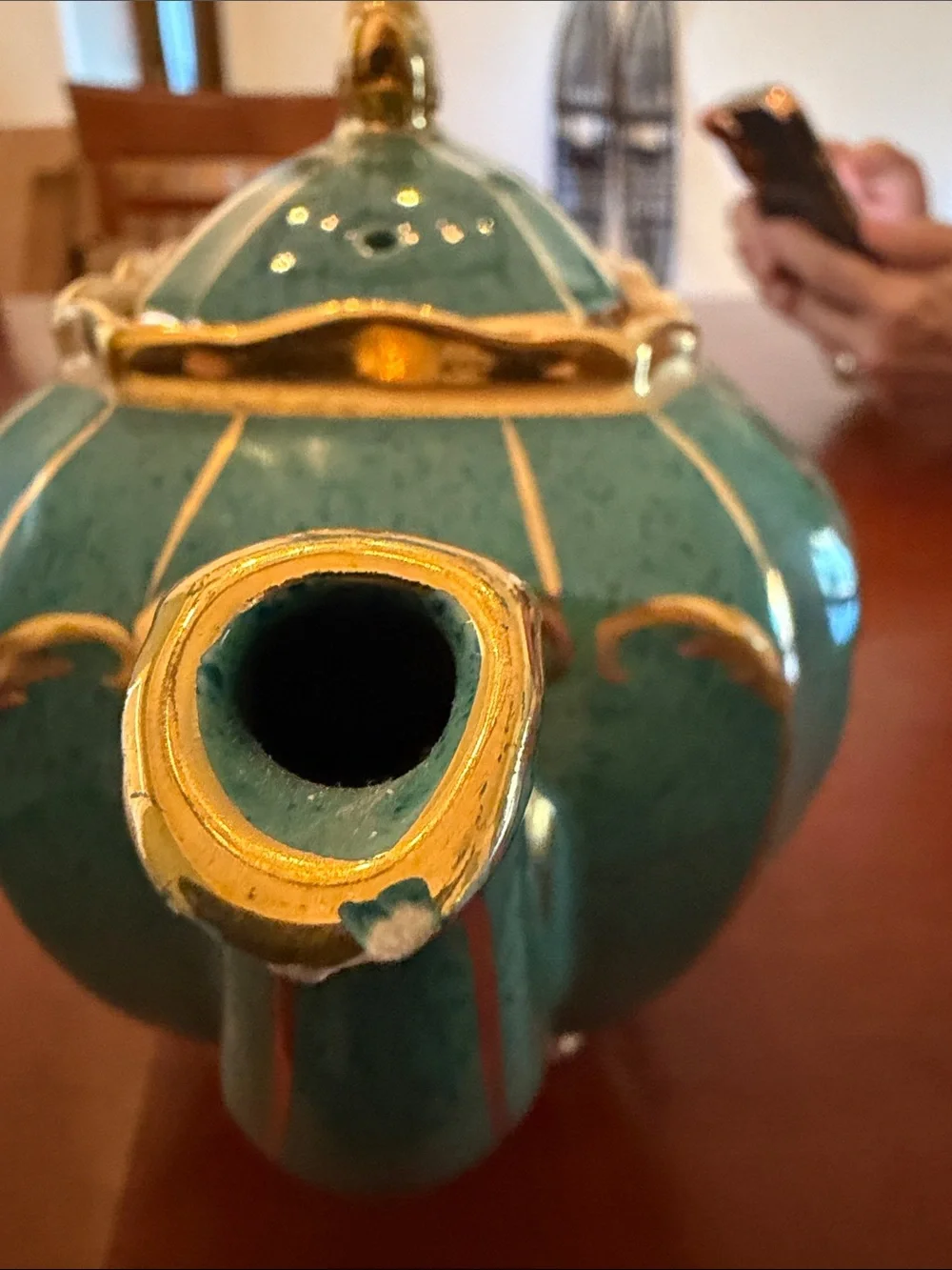 Sadler 1922 Cube Emerald and Gold Teapot